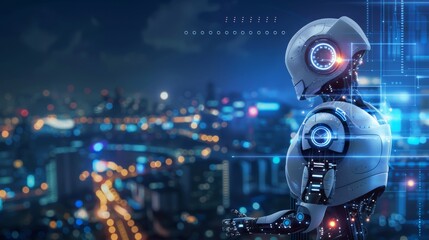 Poster - An abstract background depicting robotic process automation in a modern city.......