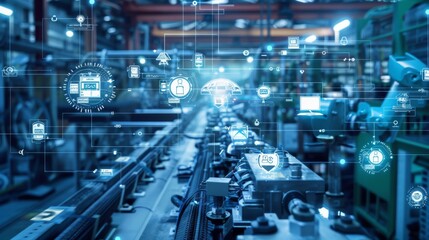 Fototapete - The concept of smart industry in manufacturing technologies. Automation and data exchange......