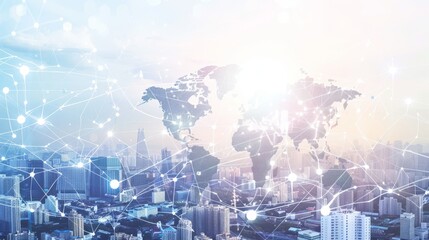 Poster - Communication network on a modern cityscape background.......