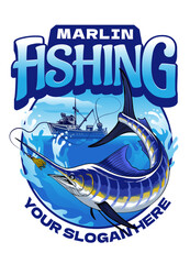 Canvas Print - Marlin Fishing T-Shirt Design Vector Illustration