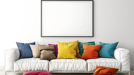 Poster - Living room interior with blank poster frame mockup