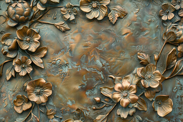 Poster - Oxidized bronze antique floral pattern art background image. Created with Generative AI technology.