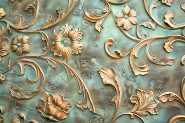 Poster - Oxidized bronze antique floral pattern art background image. Created with Generative AI technology.