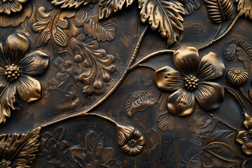 Poster - Bronze antique floral pattern art background image. Created with Generative AI technology.