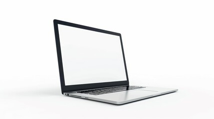 Leinwandbilder - On a white background, a hovering aluminium laptop with blank screen and new design is shown.