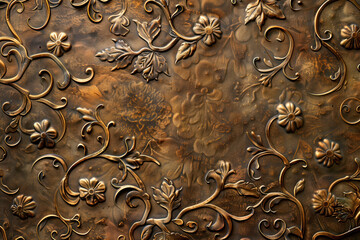 Poster - Oxidized bronze antique floral pattern art background image. Created with Generative AI technology.