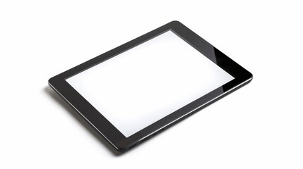 Wall Mural - Studio shot of a black tablet computer with a blank white screen isolated on a white background, mockup of a digital portable information device based on technology