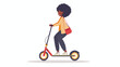 Happy african-american woman riding kick scooter on white background 
