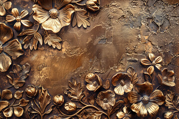Poster - Oxidized bronze antique floral pattern art background image. Created with Generative AI technology.