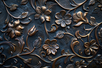 Poster - Dark bronze antique floral pattern art background image. Created with Generative AI technology.
