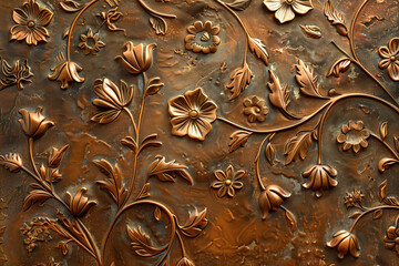 Poster - Bronze antique floral pattern art background image. Created with Generative AI technology.