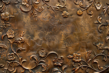 Poster - Bronze antique floral pattern art background image. Created with Generative AI technology.