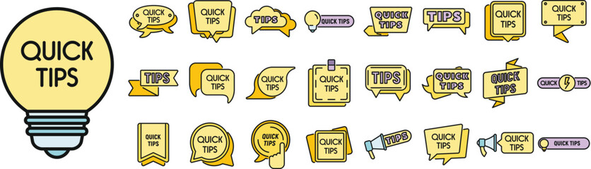 Poster - Tips icons set outline vector. Help information. Quick advice thin line color flat isolated