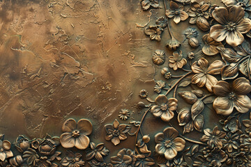 Poster - Oxidized bronze antique floral pattern art background image. Created with Generative AI technology.
