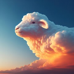 Wall Mural -  Lightly colored cloud sculpted into the shape of a lamb in the clear blue sky