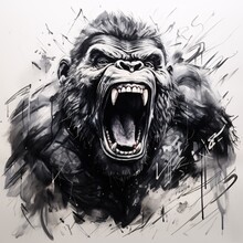 A Street Art Graffiti Mural Of A Powerful Gorilla Pounding Its Chest Against A White Backdrop