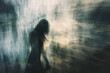 © Graphicsnice - Silhouette of a person in abstract space with soft light. Blurred motion camera photography of a woman, concept art for illustration of psychological problems, for music album or book cover