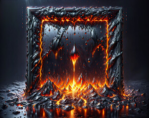 Poster - metal rectangle made of molten metal and lava on fire abstraction. Generative AI