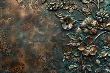 Poster - Oxidized bronze antique floral pattern art background image. Created with Generative AI technology.