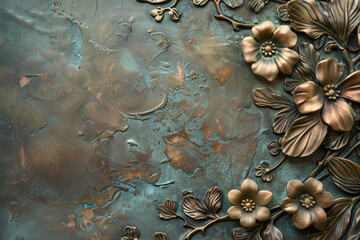 Poster - Oxidized bronze antique floral pattern art background image. Created with Generative AI technology.