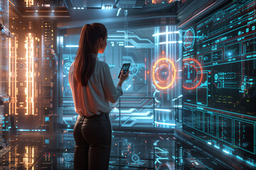Woman looking at a smartphone/スマートフォンを見る女性