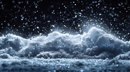 Canvas Print - A snow drift and flying snow are isolated over a black background during winter