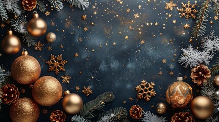 Poster - This is a modern illustration of Christmas background with Christmas ball star snowflake confetti in gold and black colors and lace for text in 2018 2019 2020.