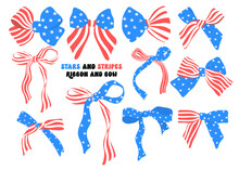 Coquette 4th of July ribbon bow stars and stripes flat design set