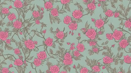 Wall Mural - seamless floral pattern. roses on green. Generative AI