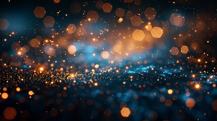 Poster - An abstract background holiday with gold and blue fireworks and bokeh.