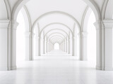 Fototapeta Perspektywa 3d - a white hallway with arches and columns