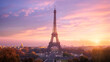 Eiffel Tower at sunrise, Paris, France. Generative AI illustration 