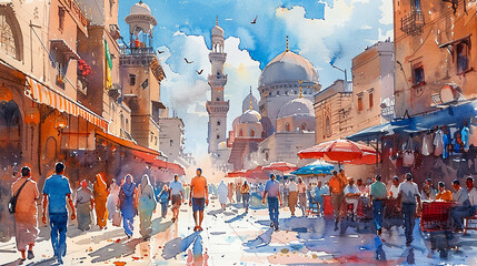 Wall Mural - Touristic postcard of Cairo, Egypt