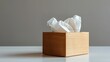 © Noobs - An unadorned, plain tissue box with a white setting adorning craft paper box eco friendly and space, Generative AI.