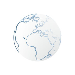 Poster - Simple Blue Earth Globe Design Isolated on White Background - Europe, Africa, Middle East Side