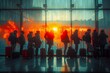 Group of diverse traveling people standing and goes with luggage bags in the terminal of airport, travel and tourism concept. Romantic of Airport, nomad lifestyle, expat life concept.