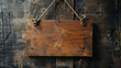 © Yuwarin - Blank wooden sign hanging on an old wooden door.