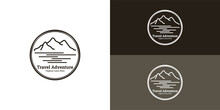 Mountain, Sea, and Sun illustration in retro stamp shape with classic black color isolated in multiple background colors. The logo is suitable for Hipster Adventure Traveling logo design inspiration.