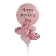 Happy Mother's Day balloons, Mom Text Metallic rose gold foil balloons. 3D Illustration Pink Helium balloons.