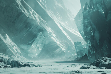 Poster - Surreal ice glacier landscape. Background image. Created with Generative AI technology.