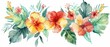 Lush watercolor tropical leaves and hibiscus, clipart isolated, for a vibrant, adventure themed nursery full of life and color