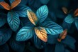 a bunch of leaves with a blue background