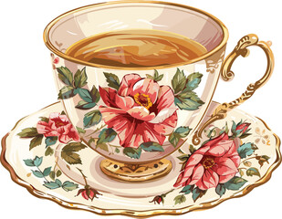 Teacup afternoon tea Retro English Vintage flower vector