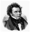 vectorized old engraving portrait of famous composer Franz Peter Schubert. Engraving is from Meyers Lexicon published 1914