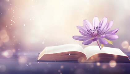 Sticker - A flower is on the pages of an open book