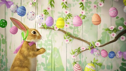 Wall Mural - vintage easter bunny backdrop