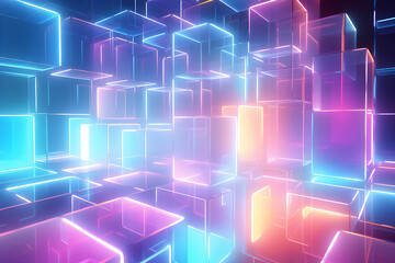 Fototapete - Geometric composition with different  cubes. Modern background for product design show in multicolored color,  generated by AI. 3D illustration
