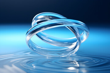 Poster - Abstract transparent  shape against  water blue background, 3D illustration.  Smooth shape 3d rendering  ,  generated by AI. 3D illustration