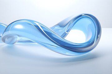 Poster - abstract transparent blue shape against white background, 3d illustration. smooth shape 3d rendering