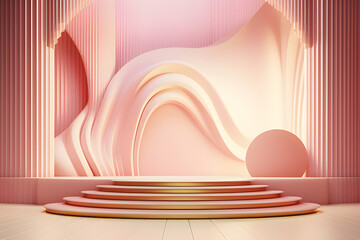 Poster - 3d illustration of a pink podium with geometry composition , 3D rendering. Geometric minimalism background,  generated by AI.